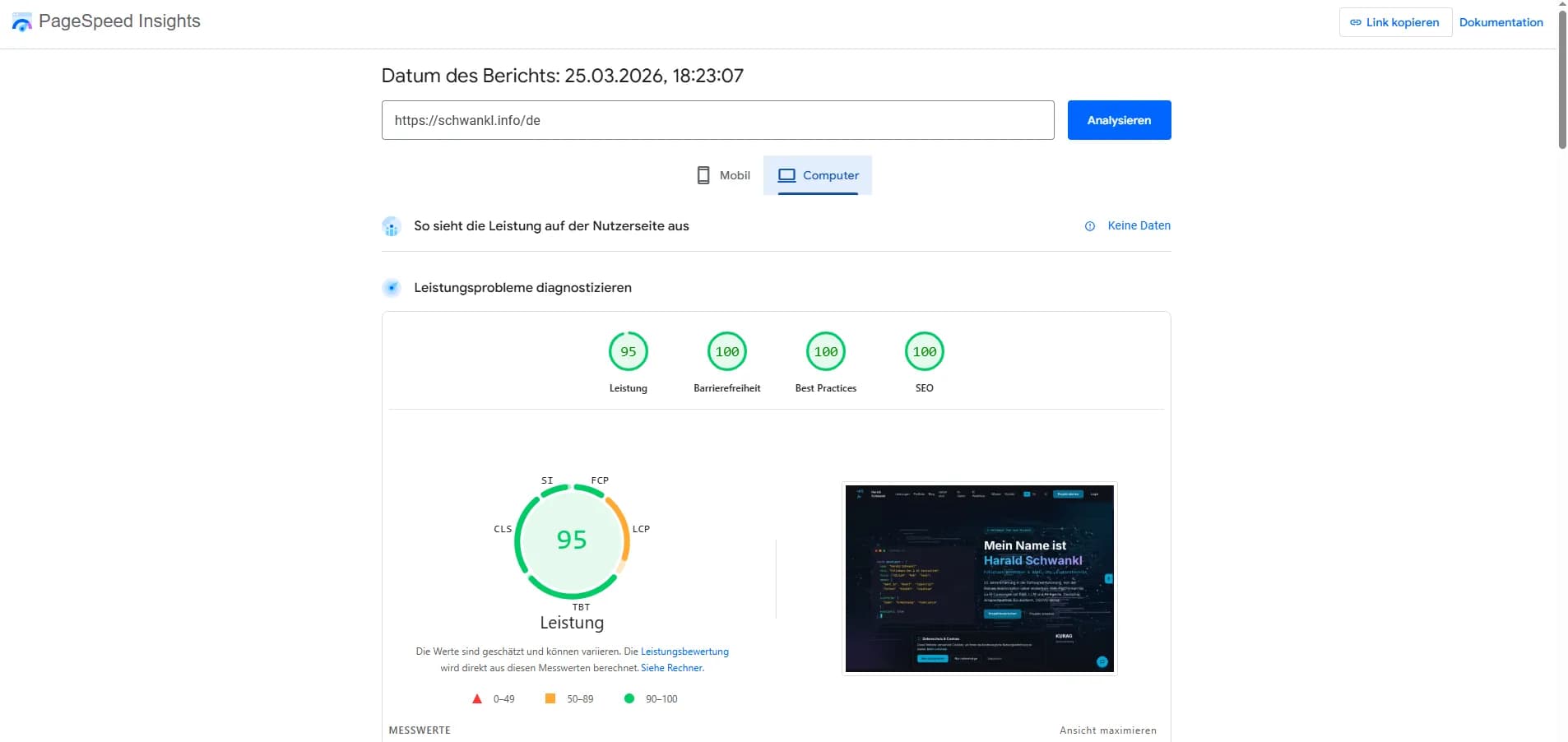 Google PageSpeed Insights Desktop - schwankl.info